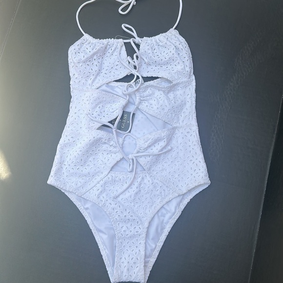 New Guess One Piece Embroidery Lace Up One Piece White - Picture 6 of 7